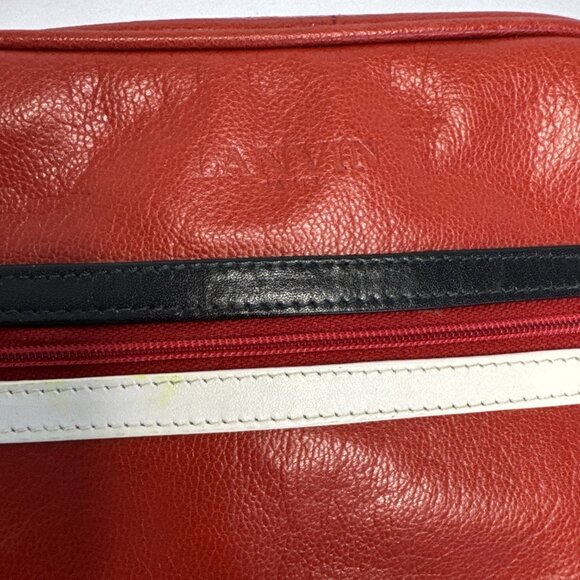 Lanvin Paris Red Leather Crossbody Bag With Black & White Trim - Picture 6 of 12